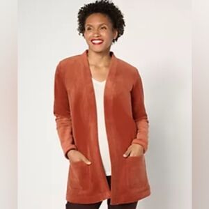 Susan Graver Weekend Regular Knit Corduroy Fusion Cardigan Orange Small